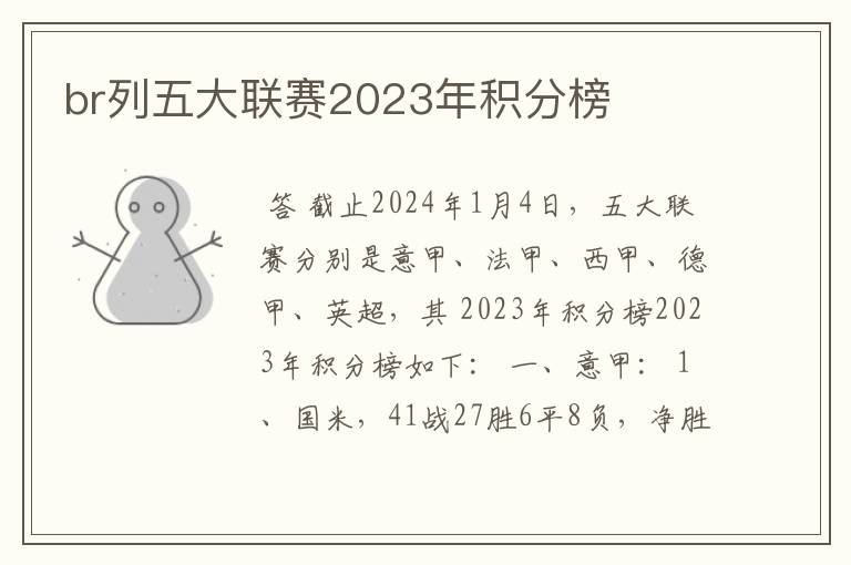 br列五大联赛2023年积分榜