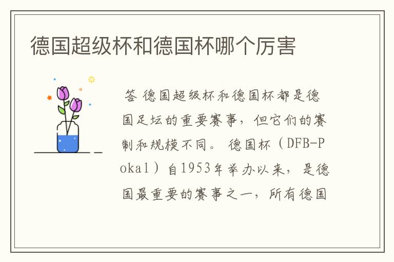 德国超级杯和德国杯哪个厉害