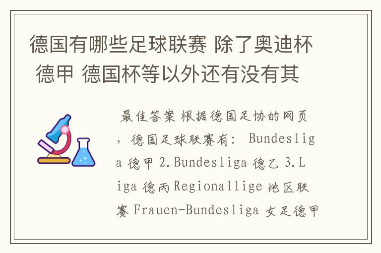 德国有哪些足球联赛 除了奥迪杯 德甲 德国杯等以外还有没有其他的?