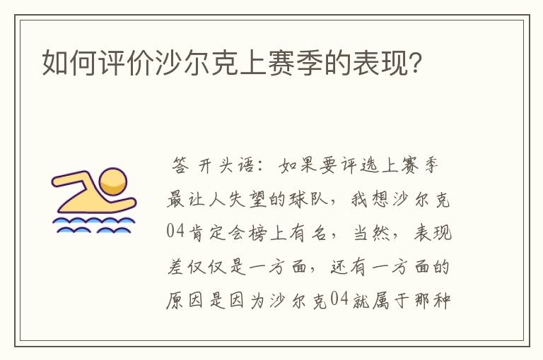 如何评价沙尔克上赛季的表现?