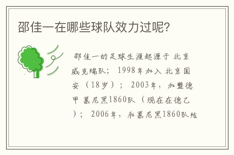邵佳一在哪些球队效力过呢?