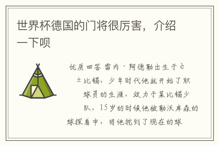 世界杯德国的门将很厉害,介绍一下呗