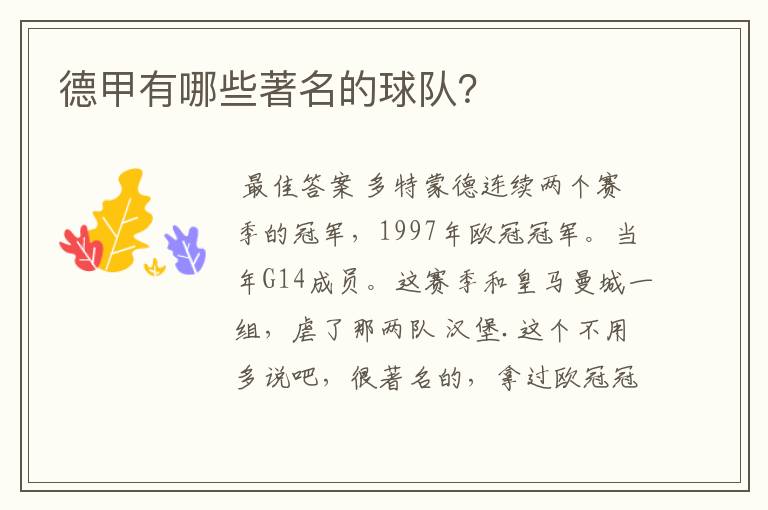 德甲有哪些著名的球队?