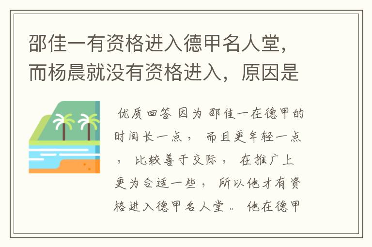 邵佳一有资格进入德甲名人堂,而杨晨就没有资格进入,原因是什么?
