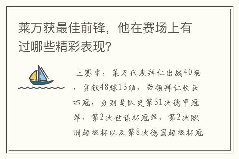 莱万获最佳前锋,他在赛场上有过哪些精彩表现?