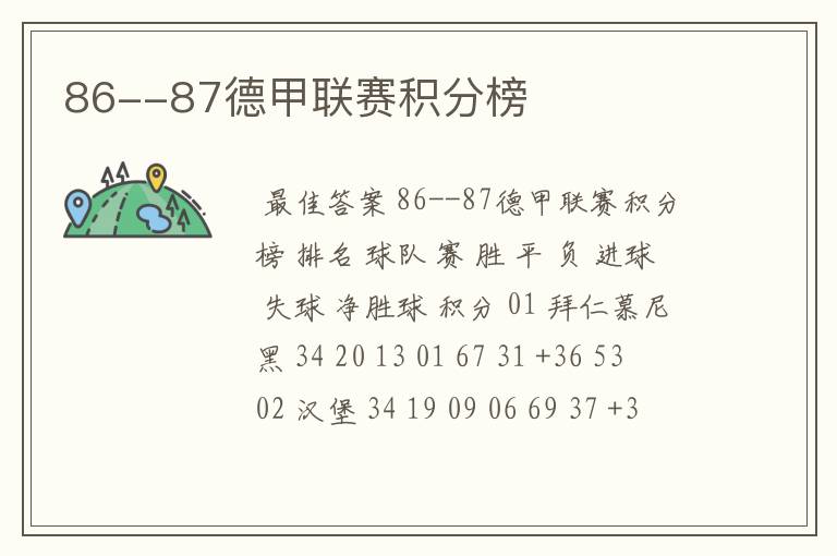 86--87德甲联赛积分榜