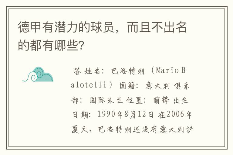 德甲有潜力的球员,而且不出名的都有哪些?