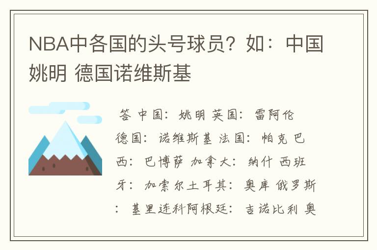 NBA中各国的头号球员?如:中国姚明 德国诺维斯基