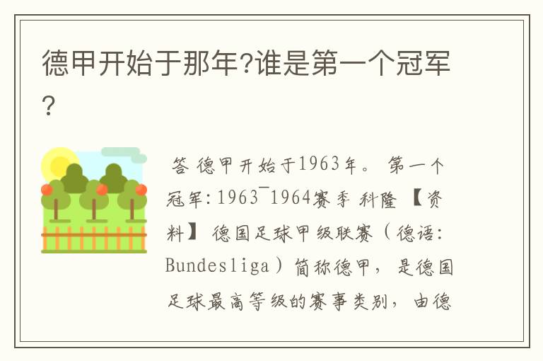 德甲开始于那年?谁是第一个冠军?