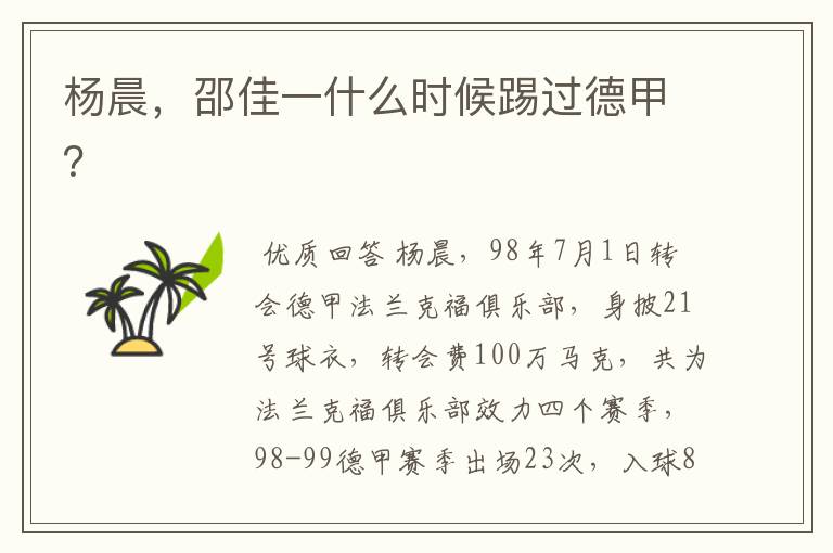 杨晨,邵佳一什么时候踢过德甲?
