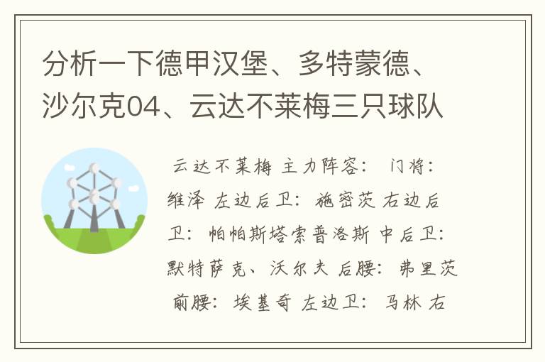 分析一下德甲汉堡、多特蒙德、沙尔克04、云达不莱梅三只球队的人员打法和阵型
