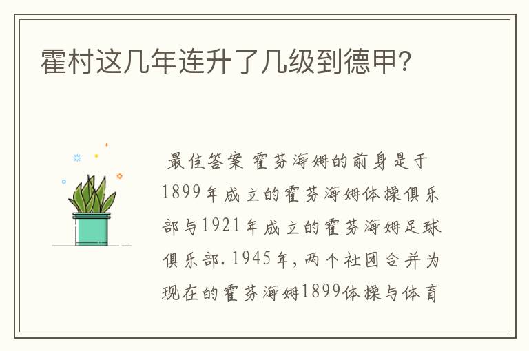 霍村这几年连升了几级到德甲?