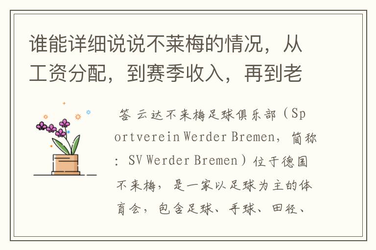 谁能详细说说不莱梅的情况,从工资分配,到赛季收入,再到老板情况以及球队历史。