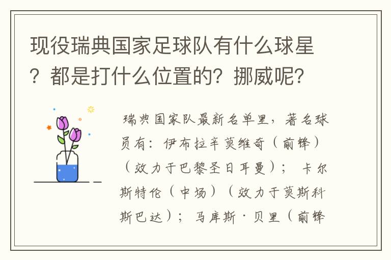 现役瑞典国家足球队有什么球星?都是打什么位置的?挪威呢?