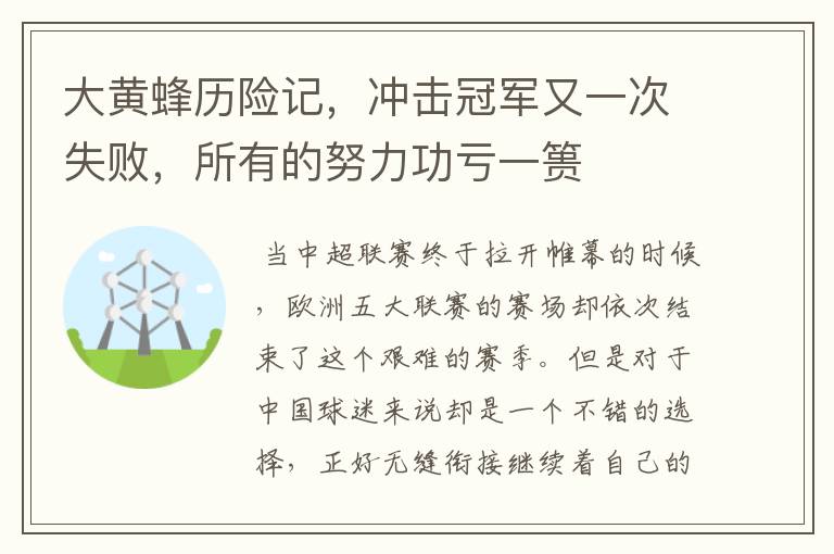 大黄蜂历险记,冲击冠军又一次失败,所有的努力功亏一篑