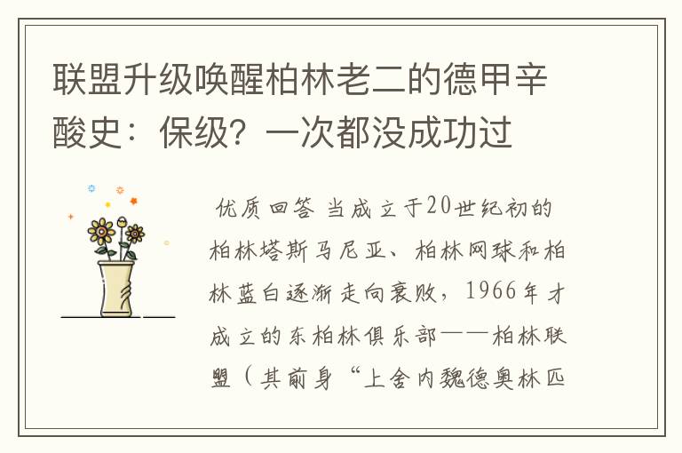 联盟升级唤醒柏林老二的德甲辛酸史：保级？一次都没成功过