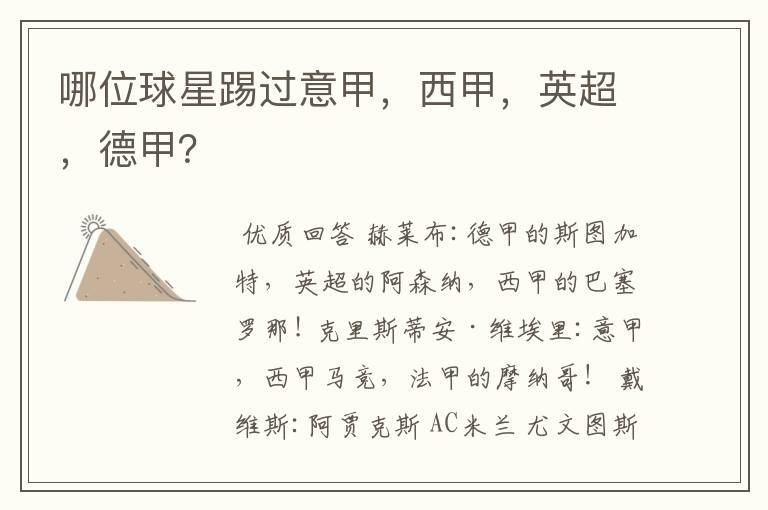 哪位球星踢过意甲,西甲,英超,德甲?