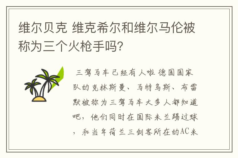 维尔贝克 维克希尔和维尔马伦被称为三个火枪手吗?