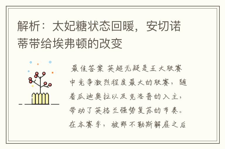 解析:太妃糖状态回暖,安切诺蒂带给埃弗顿的改变