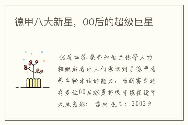 德甲八大新星,00后的超级巨星