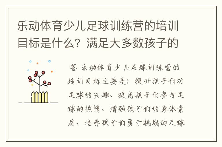 乐动体育少儿足球训练营的培训目标是什么?满足大多数孩子的发展要求吗?