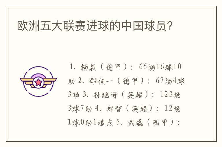 欧洲五大联赛进球的中国球员?