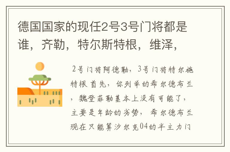 德国国家的现任2号3号门将都是谁,齐勒,特尔斯特根,维泽,魏登费勒,希尔德布兰谁更有可能