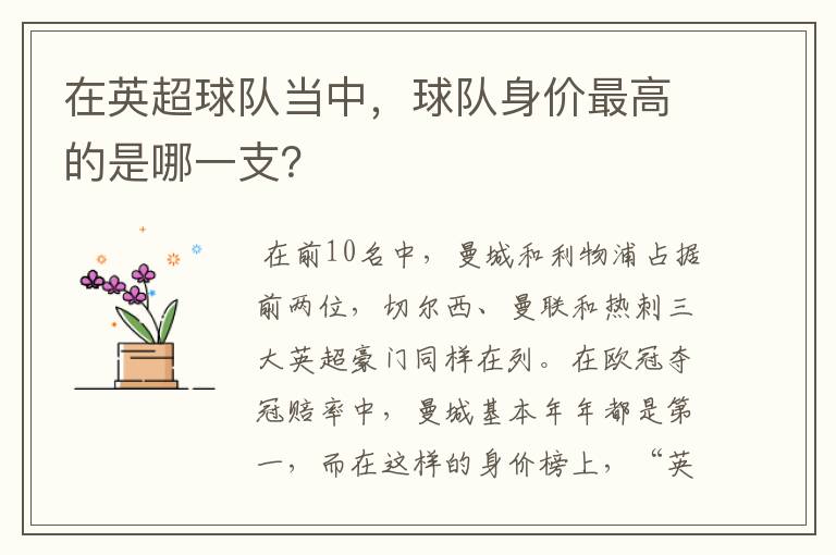 在英超球队当中,球队身价最高的是哪一支?