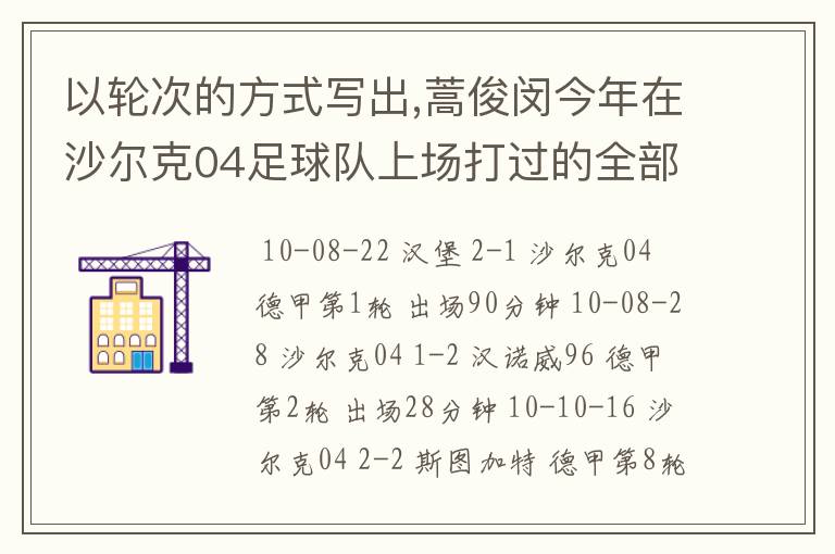 以轮次的方式写出,蒿俊闵今年在沙尔克04足球队上场打过的全部德甲比赛