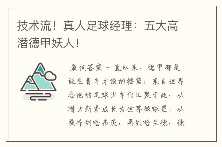 技术流!真人足球经理:五大高潜德甲妖人!
