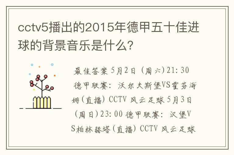 cctv5播出的2015年德甲五十佳进球的背景音乐是什么?