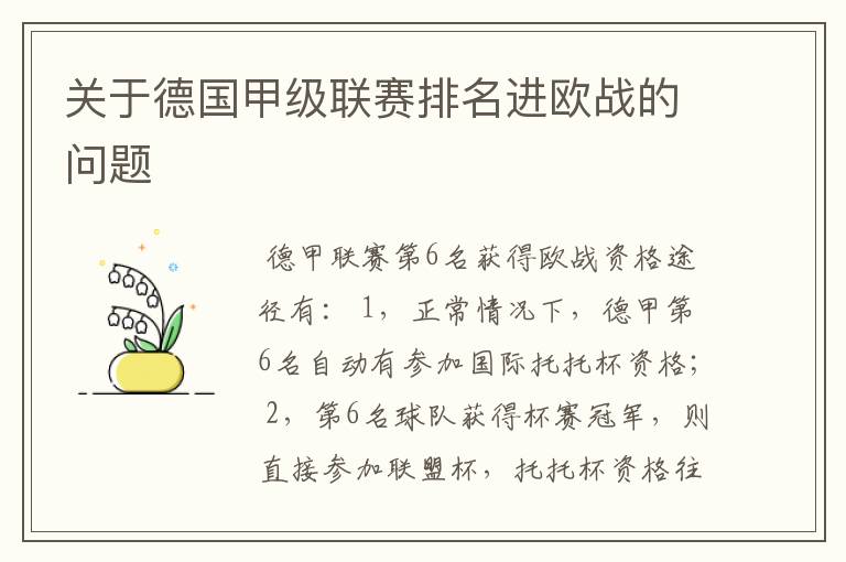 关于德国甲级联赛排名进欧战的问题