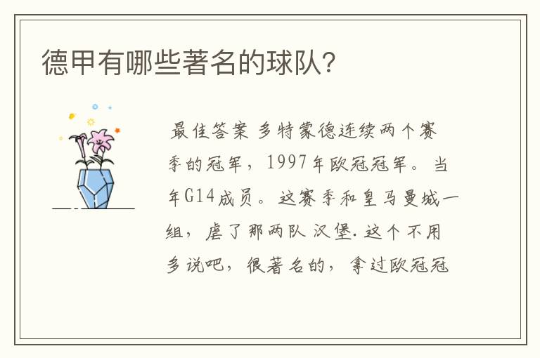德甲有哪些著名的球队?