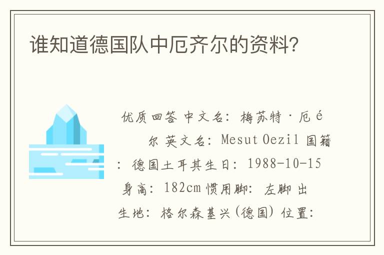 谁知道德国队中厄齐尔的资料?