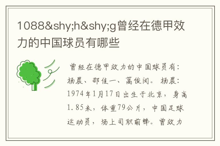 1088hg曾经在德甲效力的中国球员有哪些