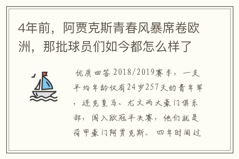 4年前,阿贾克斯青春风暴席卷欧洲,那批球员们如今都怎么样了