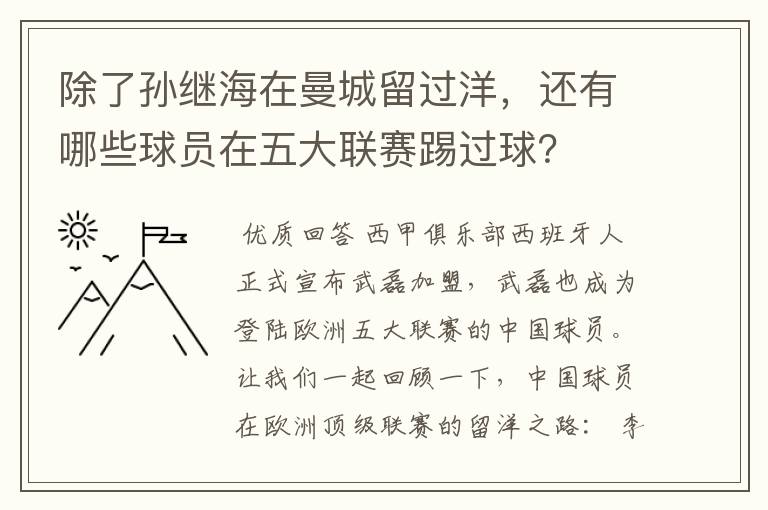 除了孙继海在曼城留过洋,还有哪些球员在五大联赛踢过球?