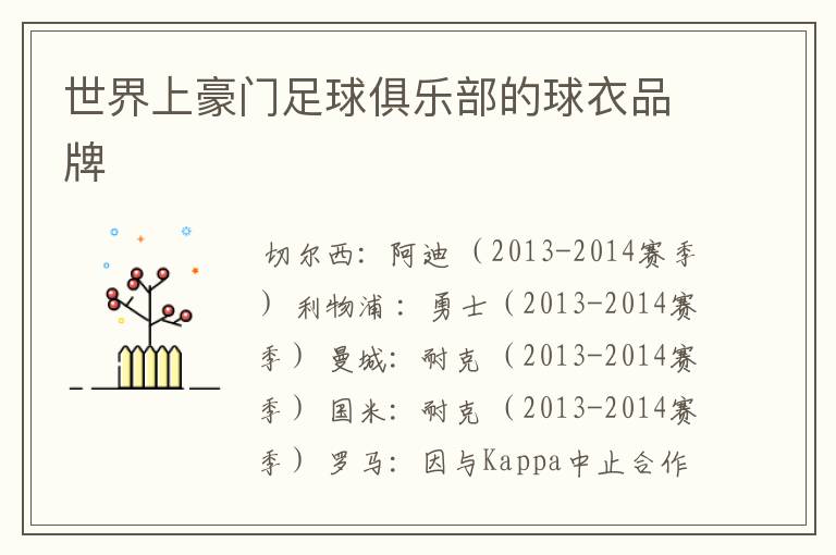 世界上豪门足球俱乐部的球衣品牌