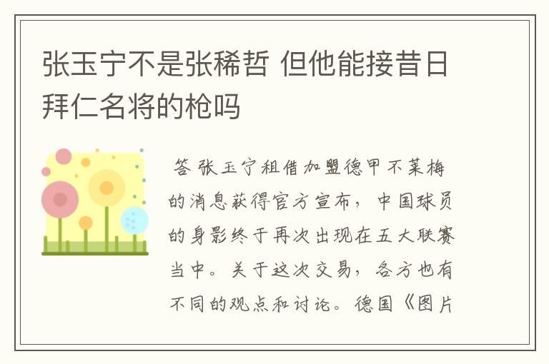 张玉宁不是张稀哲 但他能接昔日拜仁名将的枪吗