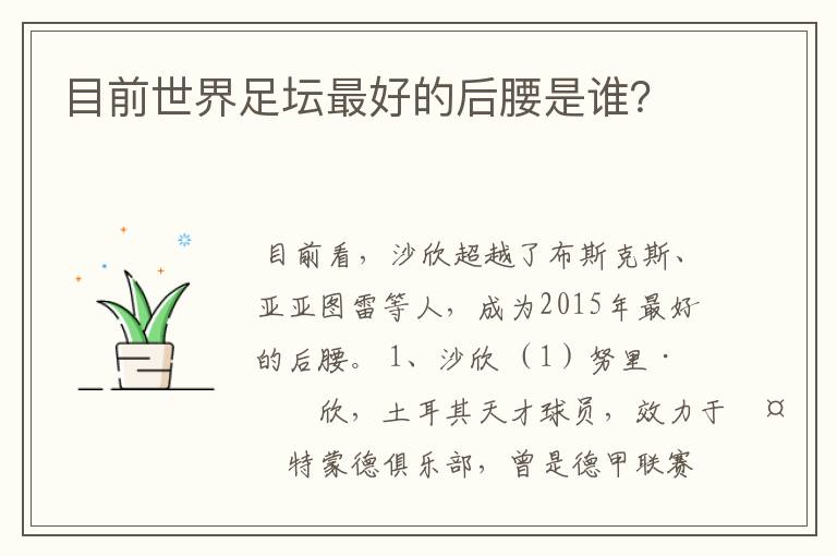 目前世界足坛最好的后腰是谁?