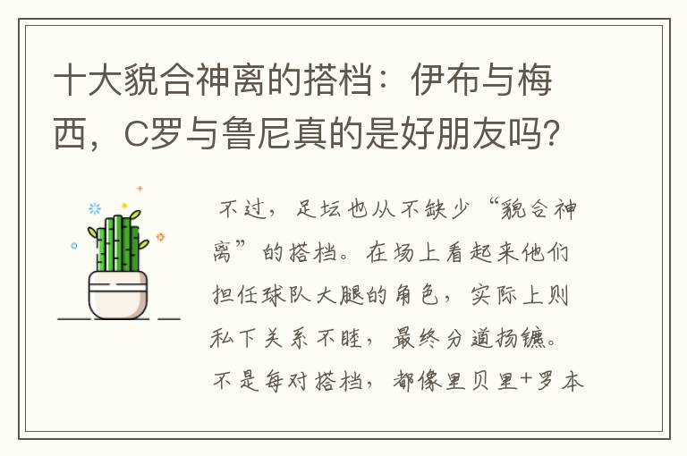 十大貌合神离的搭档:伊布与梅西,C罗与鲁尼真的是好朋友吗?