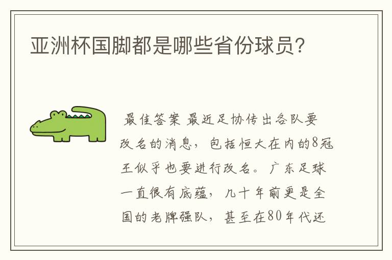 亚洲杯国脚都是哪些省份球员?