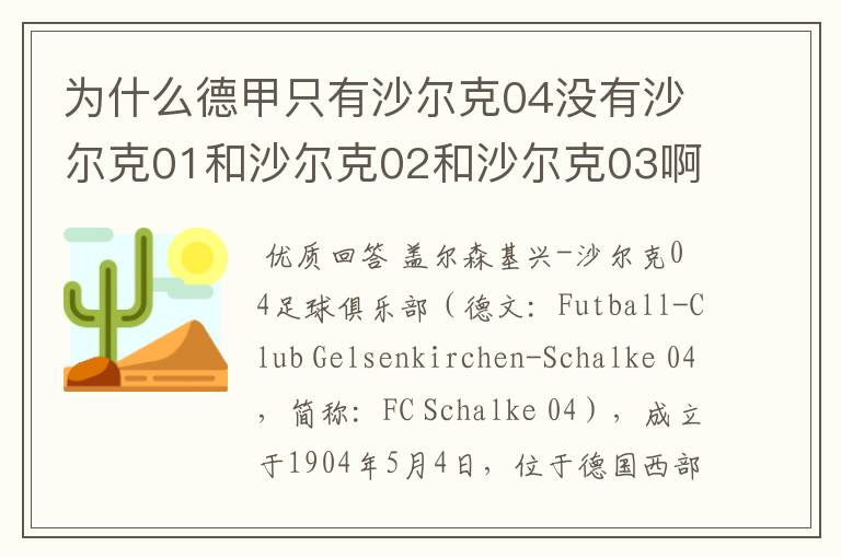 为什么德甲只有沙尔克04没有沙尔克01和沙尔克02和沙尔克03啊?