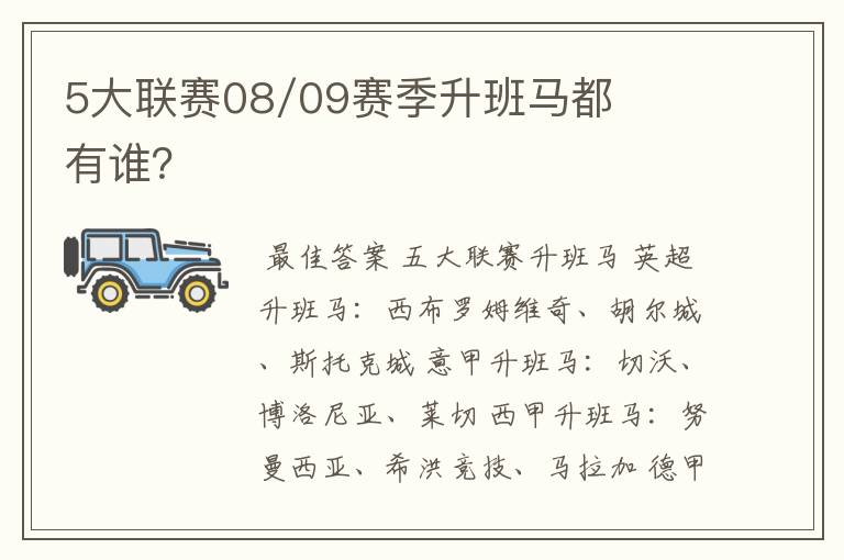 5大联赛08/09赛季升班马都有谁?