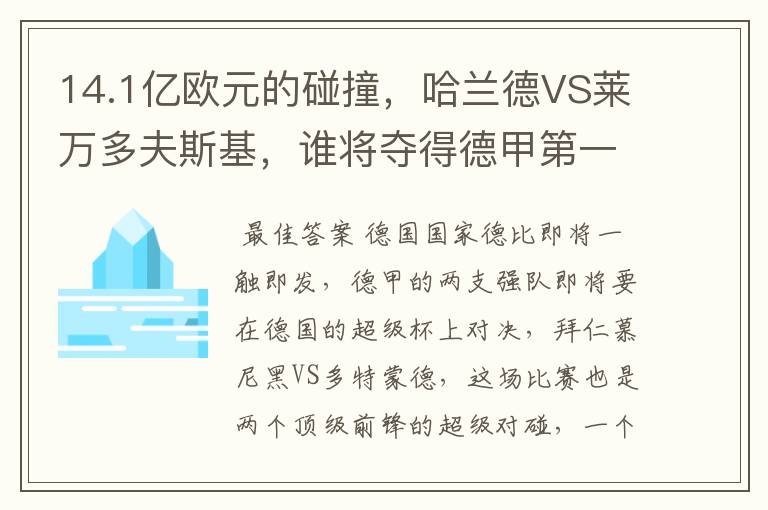 14.1亿欧元的碰撞，哈兰德VS莱万多夫斯基，谁将夺得德甲第一冠