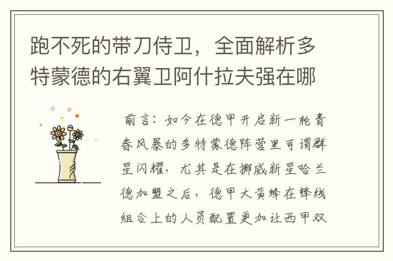 跑不死的带刀侍卫,全面解析多特蒙德的右翼卫阿什拉夫强在哪里