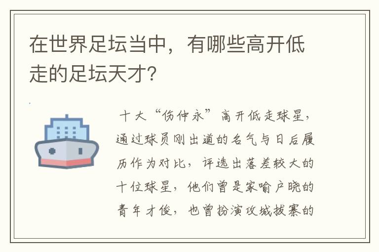 在世界足坛当中,有哪些高开低走的足坛天才?