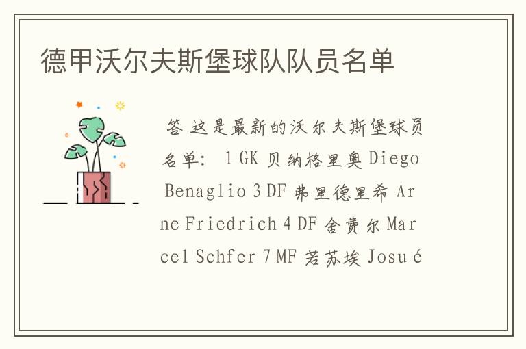 德甲沃尔夫斯堡球队队员名单