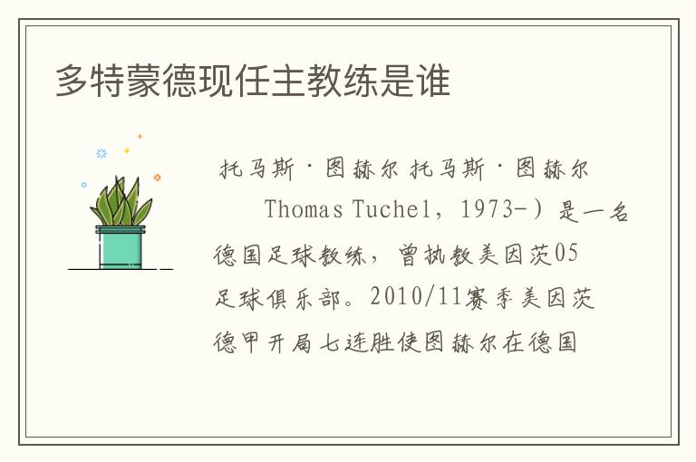 多特蒙德现任主教练是谁