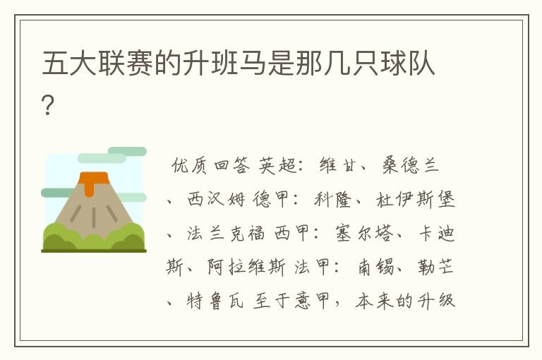 五大联赛的升班马是那几只球队?